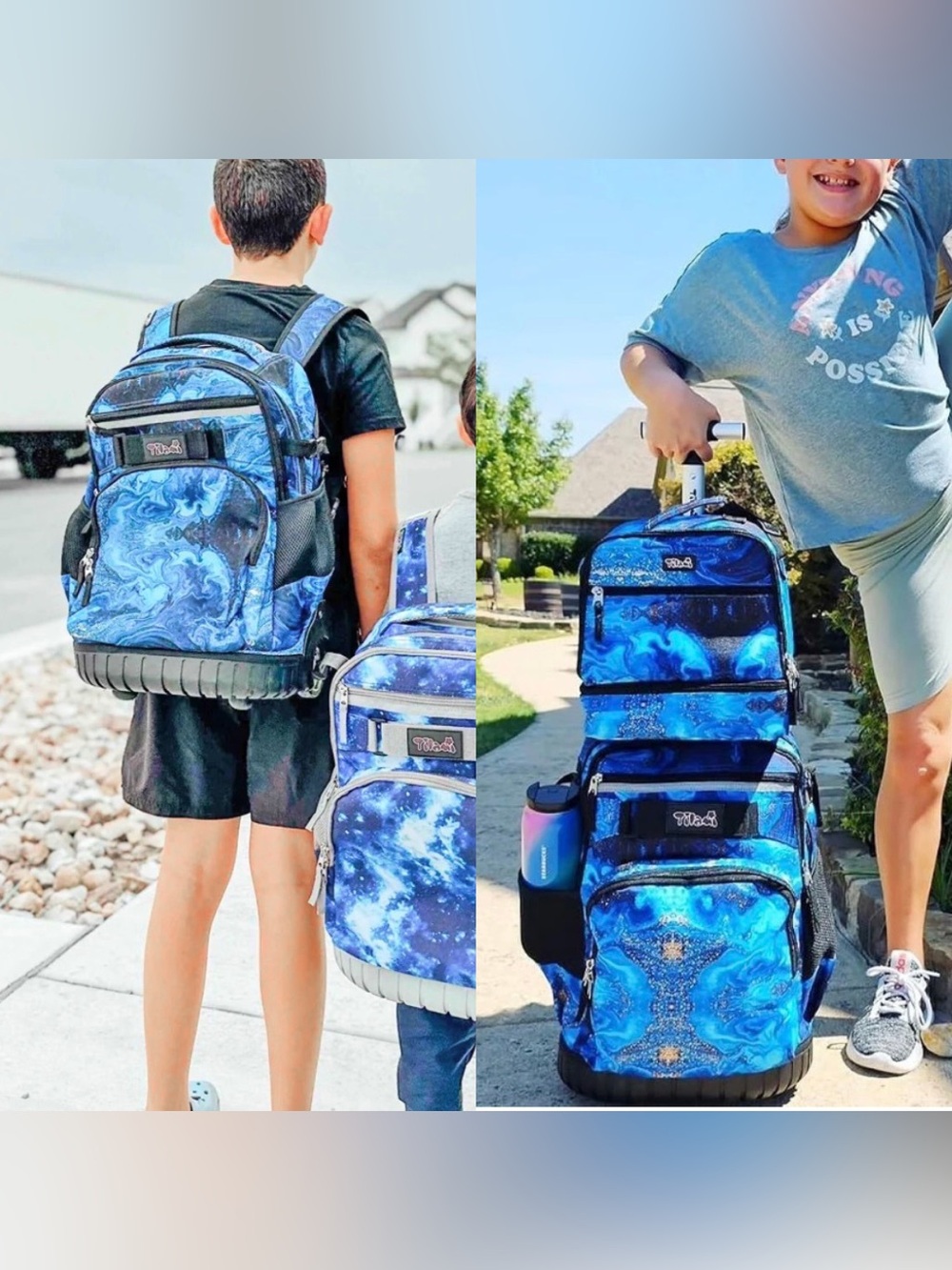 Rolling Backpack Lunch Bag Set Blue Wave Wheeled Laptop School Travel 19" Unisex - Picture 14 of 14